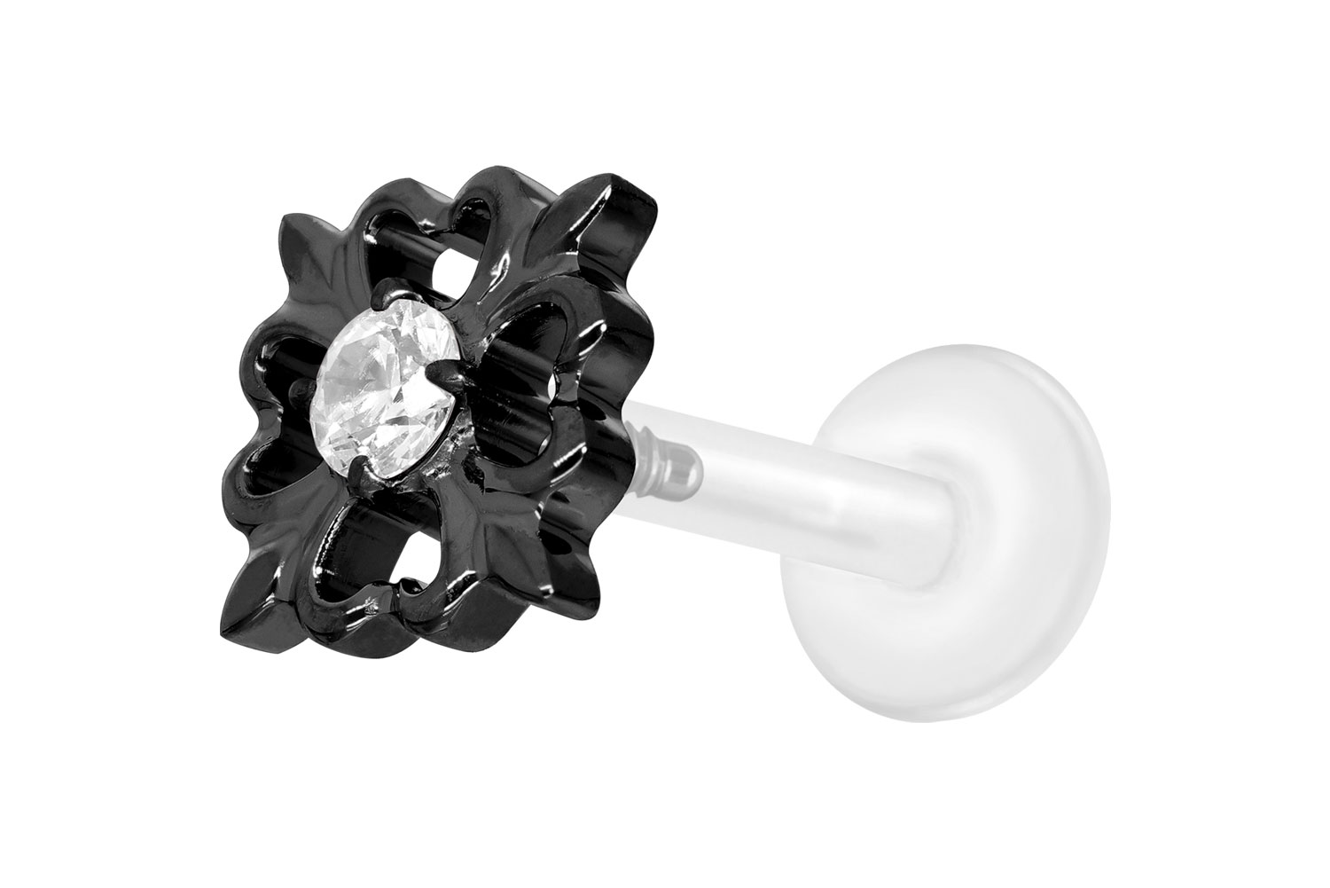 PTFE Labret Piercing mit Innengewinde + Titan-Aufsatz KLEEBLATT